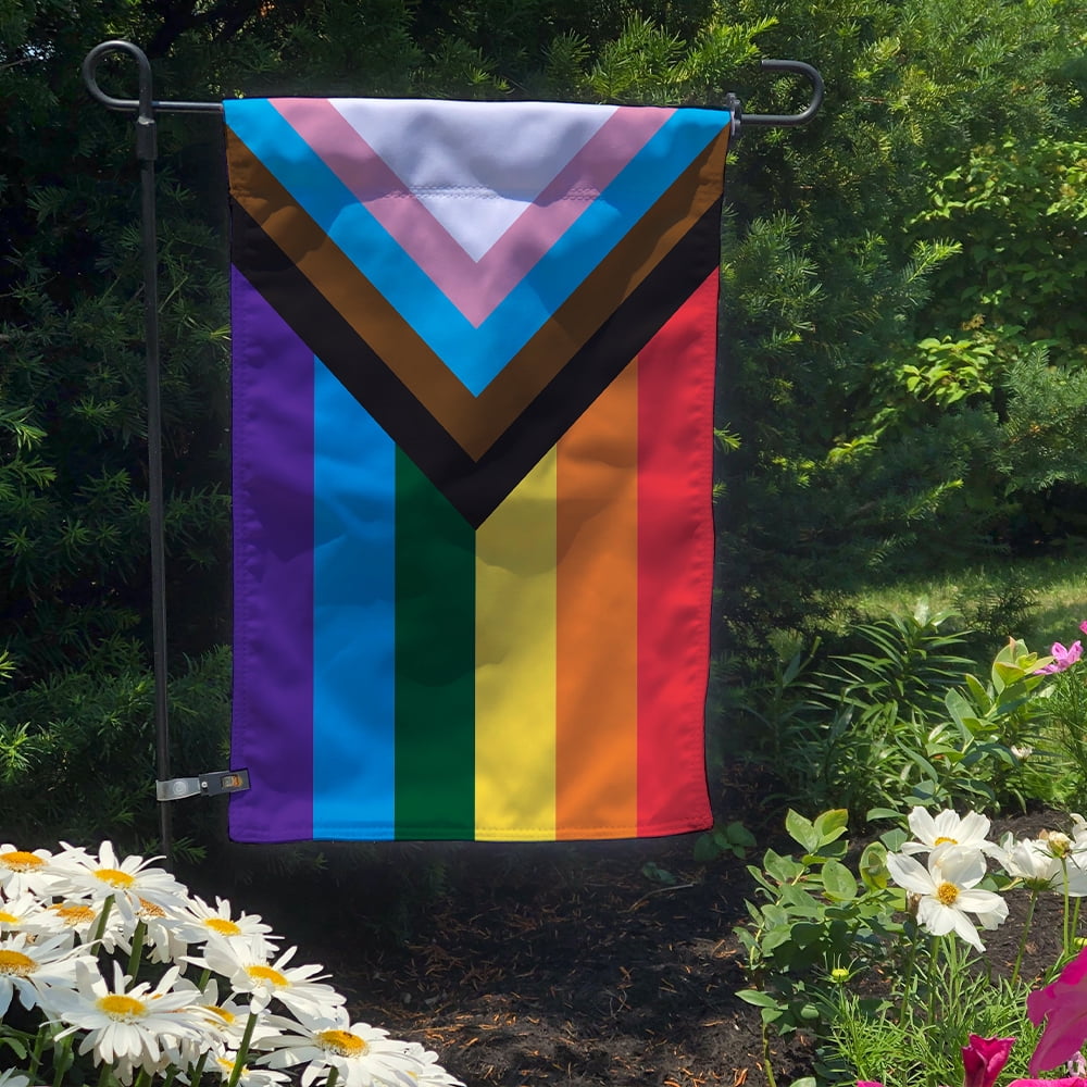 Progressive Pride Garden Flag, Gay Pride Double-Sided Outdoor Flag for Homes, Yards, and Gardens, 12 x 18 Inch Flag with 36 Inch Flagpole