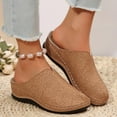 thumbnail image 2 of Brown Ladies Closed-Toe Slides Slip-On With Embroidered Detail And Wedge Heel, 2 of 9