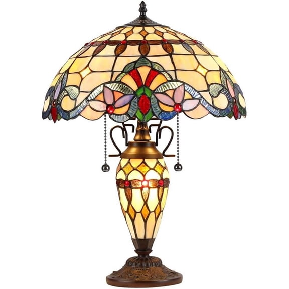 COOPER Tiffany-style 3 Light Victorian Double Lit Table Lamp 16" Shade