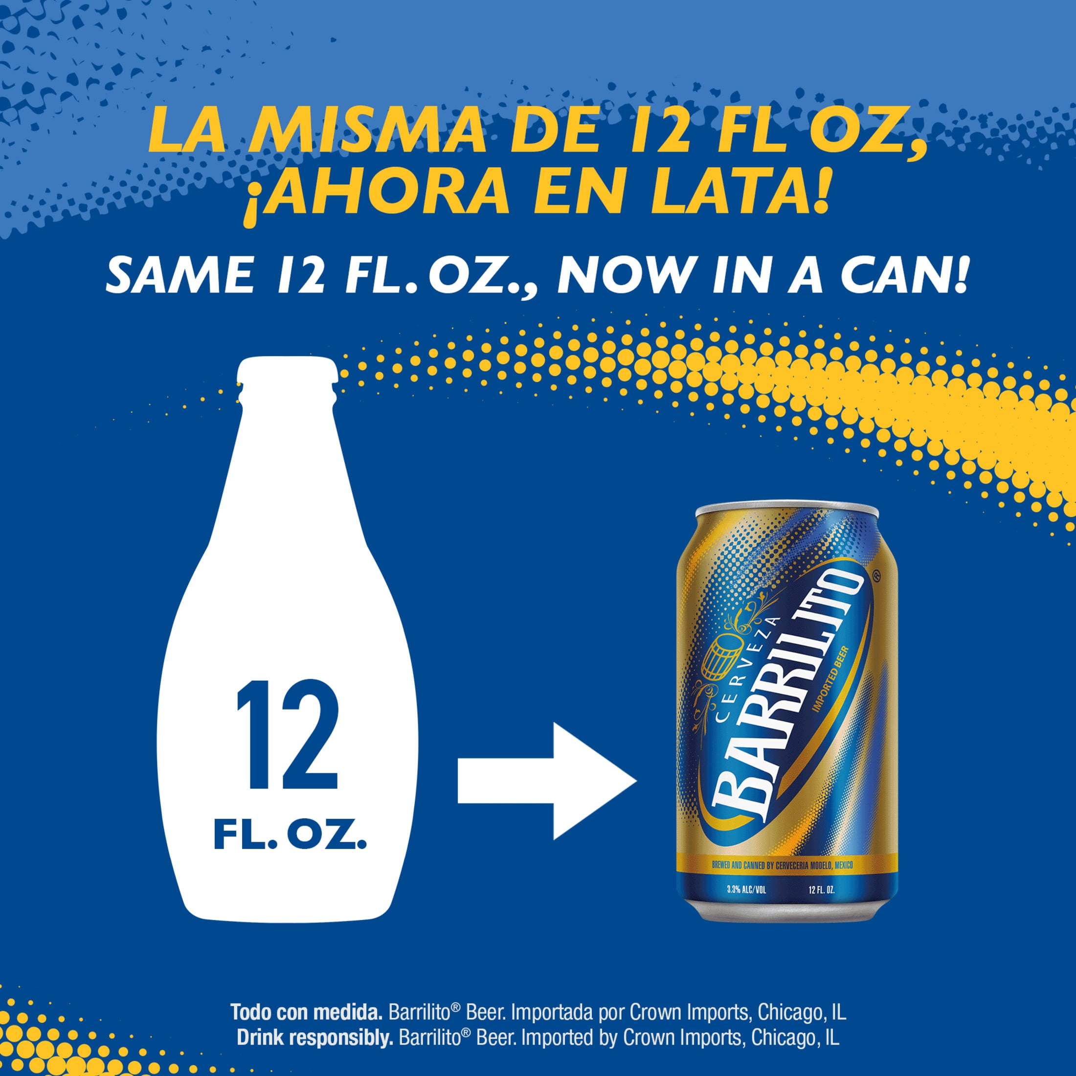 Barrilito Cerveza Mexican Import Beer, 12 pack of 12 fl. oz. cans, 3.3% ABV