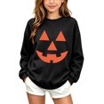 thumbnail image 2 of Risckoth Girl's Pumpkin Face Print Crew Neck Sweatshirt, Warm Long Sleeve Casual Pullover, 2 of 8