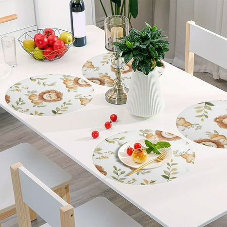 

Round Grid Placemat One Sizex6 Round Placemat PVC Plate Mat，15.4 Inch Non-Slip and Heat Resistant Table Placemat Dining Room Placemat Cute Little Brown Lion