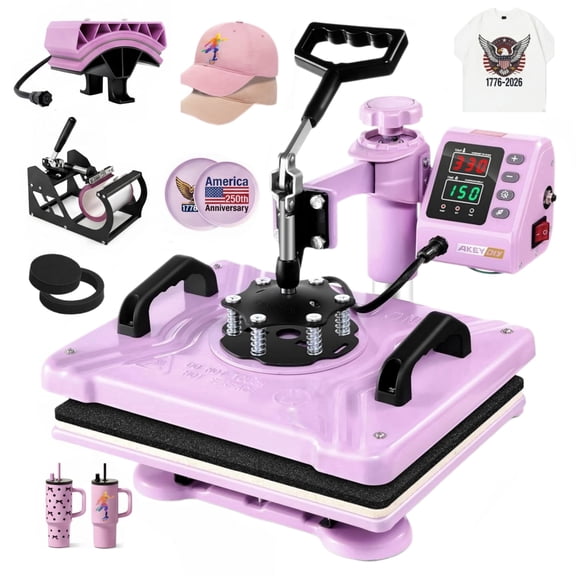 Adnoom Heat Press Machine 12x15 5 in 1 Combo, 900W Digital Heat Press 360° Swing Away, Sublimation Heat Transfer Machine for Tshirt Plate Cap Mug, Pink Purple