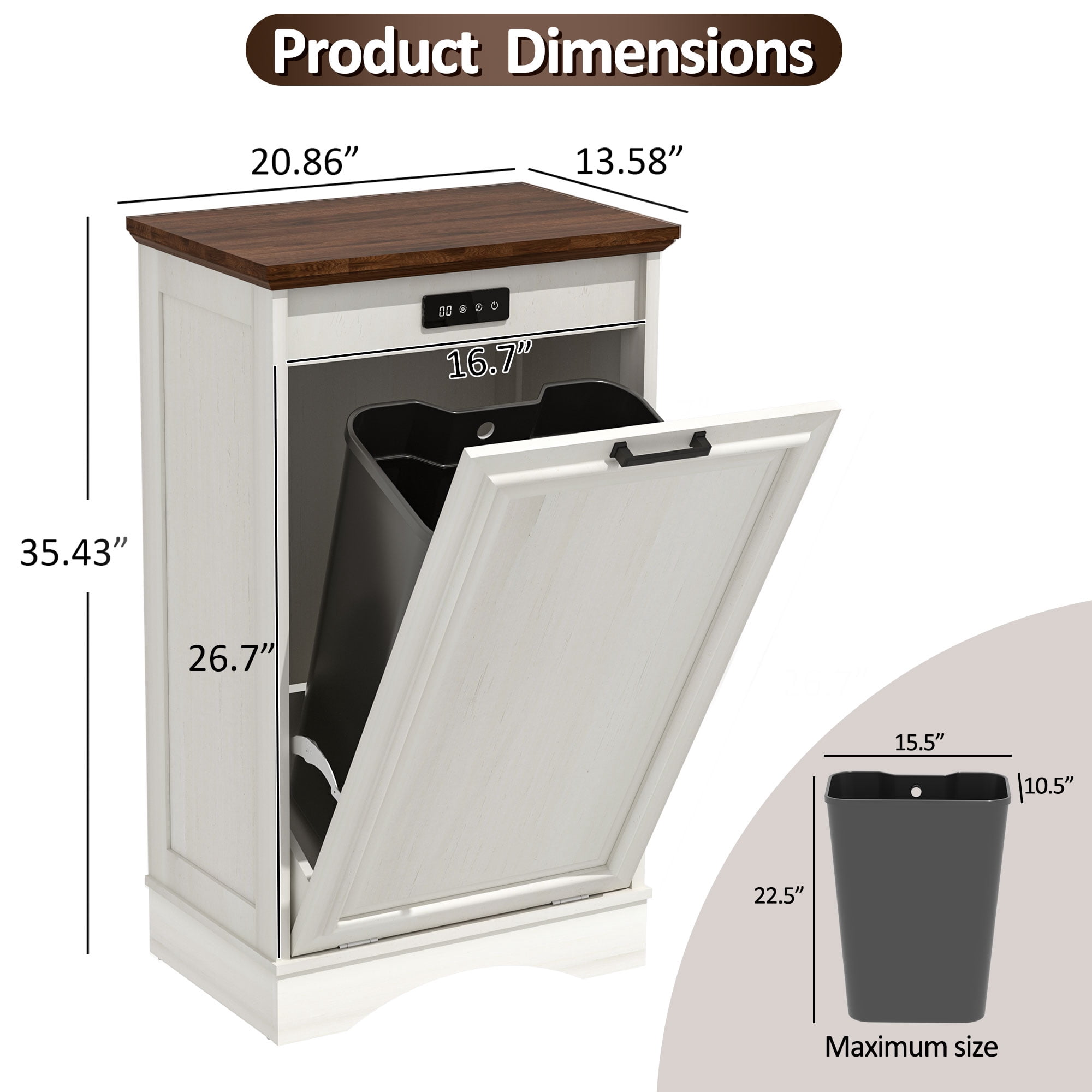 HARIPUL 13 Gallons Tilt Out Trash Cabinet with Deodorizing Function, Free Standing Kitchen Trash Cabinet Recycling Garbage Cabinet, White