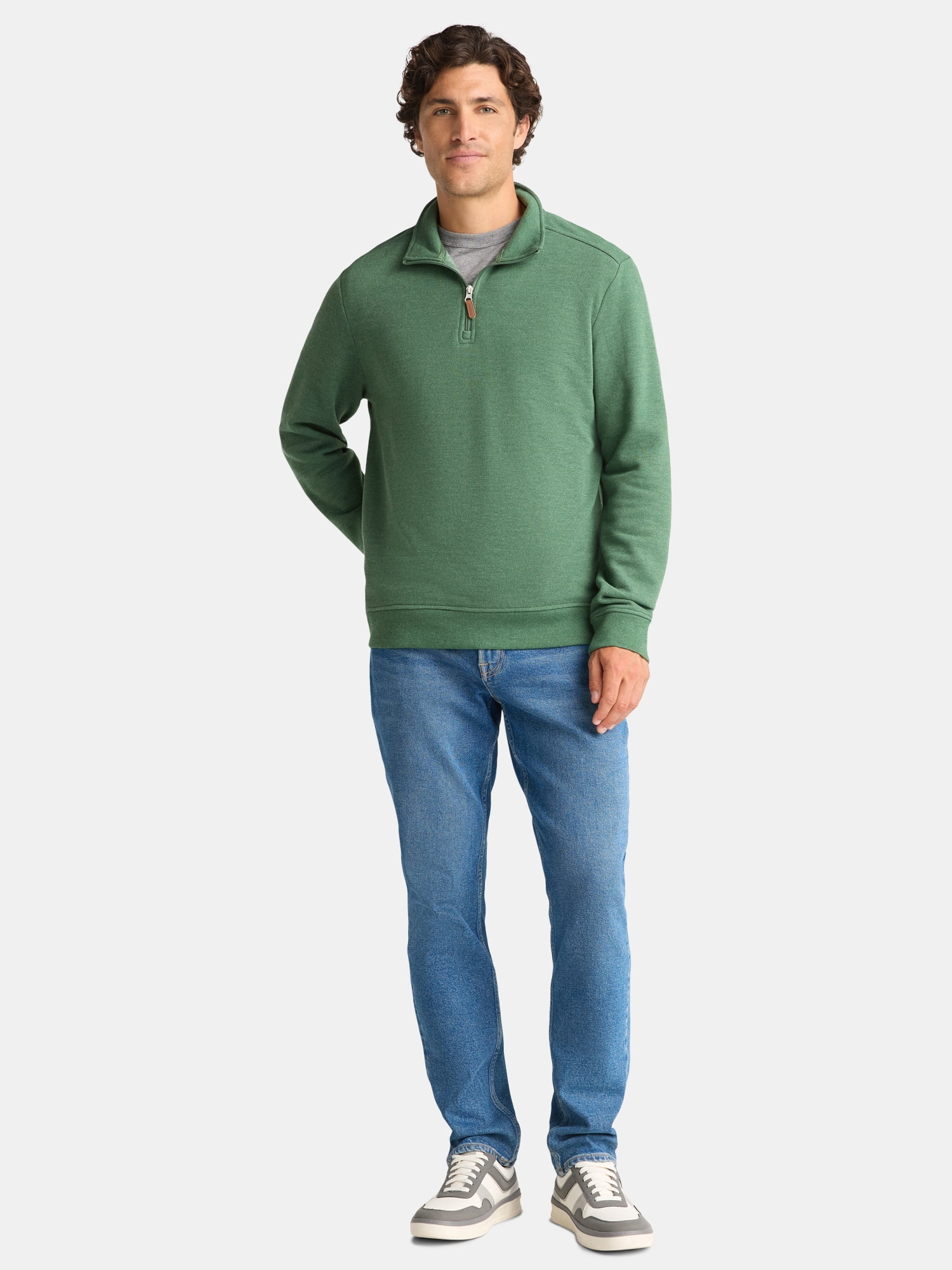 George Men's and Big Men's Pique Fleece Quarter Zip Pullover with Long Sleeves, Sizes S-3XL
