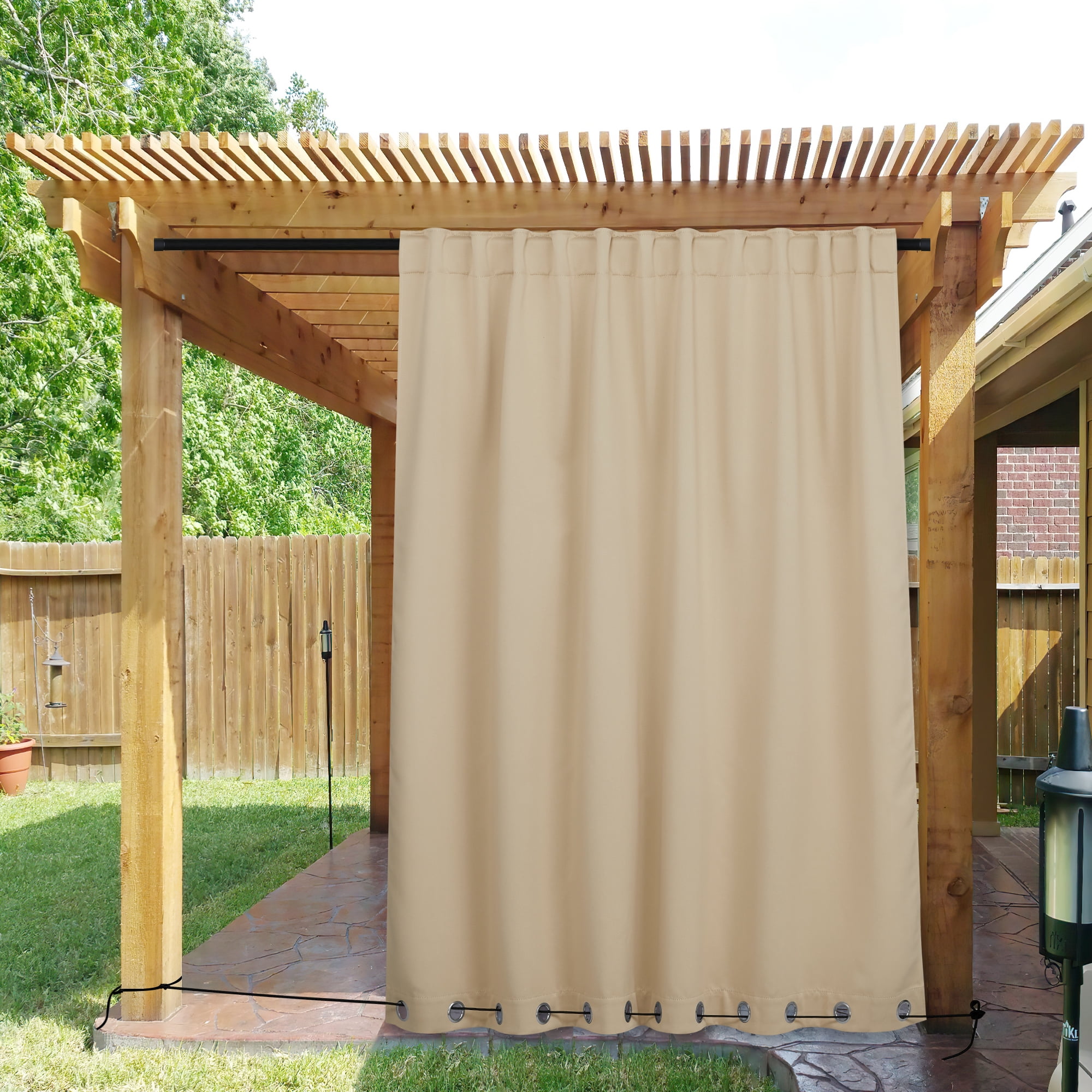 NICETOWN Outdoor Curtains 2 Panels Waterproof & Windproof Privacy Top Grommet & Bottom Back Tab Blackout Drapes for Patio/Gazebo/Proch, W84 x L95, Biscotti Beige
