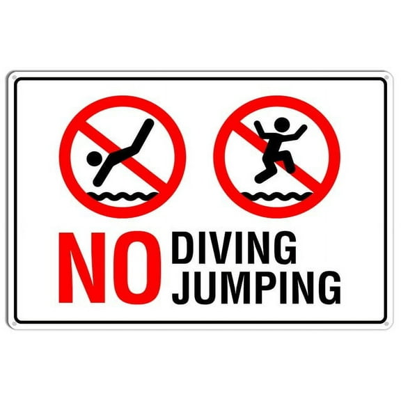 No Diving No Jumping Metal Sign With Symbol Aluminum Uv Printed 4 Pre-Drilled Holes 8" X 12"