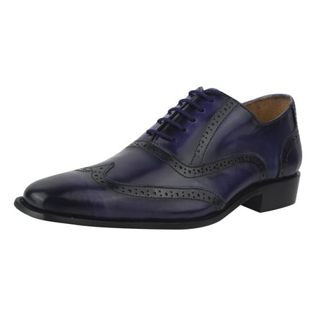 

LIBERTYZENO Mens Genuine Leather Oxford Style Premium Dress Shoes Navy