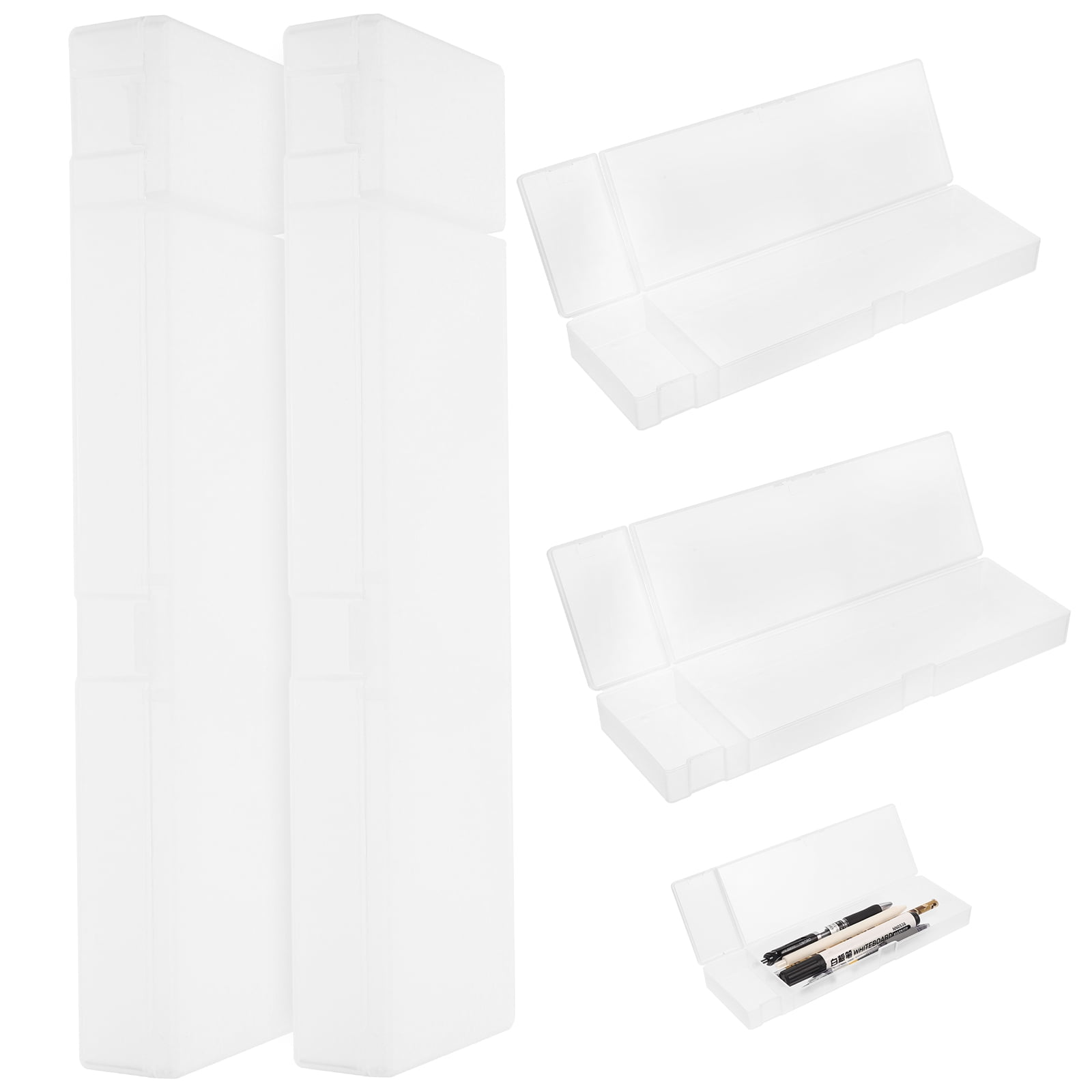 BESTONZON 4Pcs Semi Transparent School Pencil Boxes Plastic Pencil