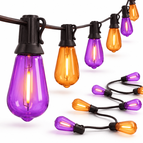 Orange Purple 10FT LED Outdoor String Lights with 11 Shatterproof Bulbs