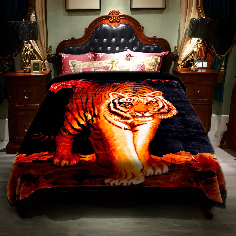 Heavy Korean Mink Plush King Size Fleece 10lb Blanket, Black Tiger