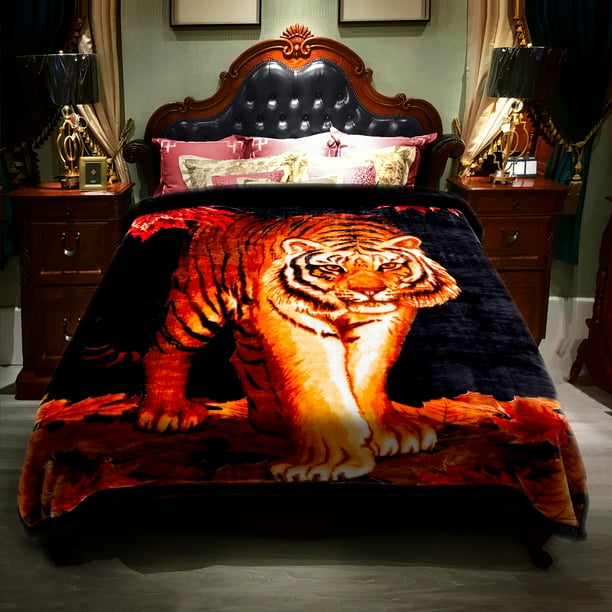 Heavy Korean Mink Plush King Size Fleece 10lb Blanket, Black Tiger