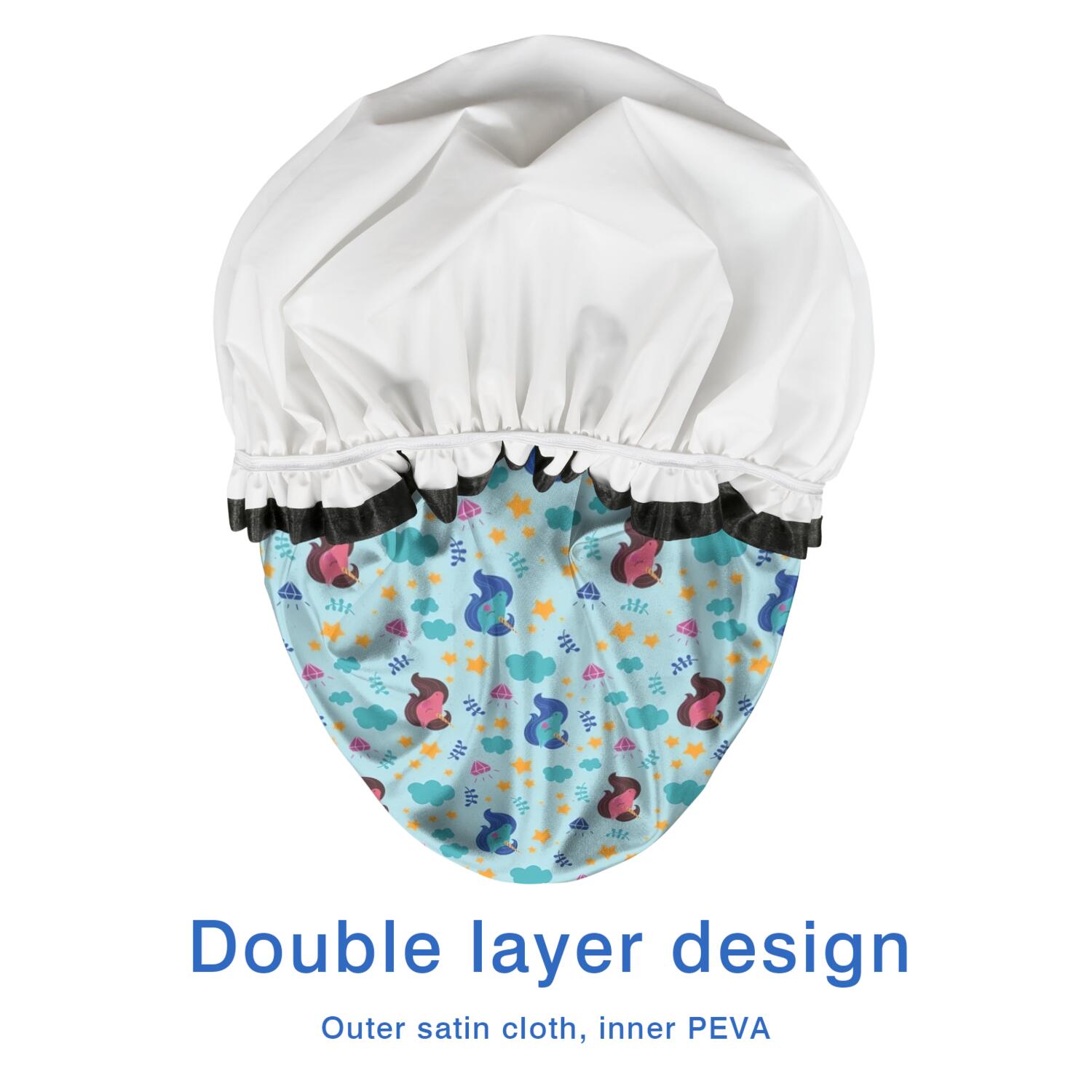 Shower Caps,Blue Cartoon Unicorn Star Cloud Pattern Waterproof Shower Cap for Women 4 Pieces,Double Reusable Hair Cover for Shower PEVA Elastic Stretch Hem