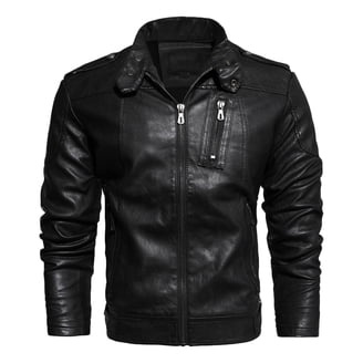 WREESH Mens Vintage Motorcycle Jacket Stand Collar Faux Leather