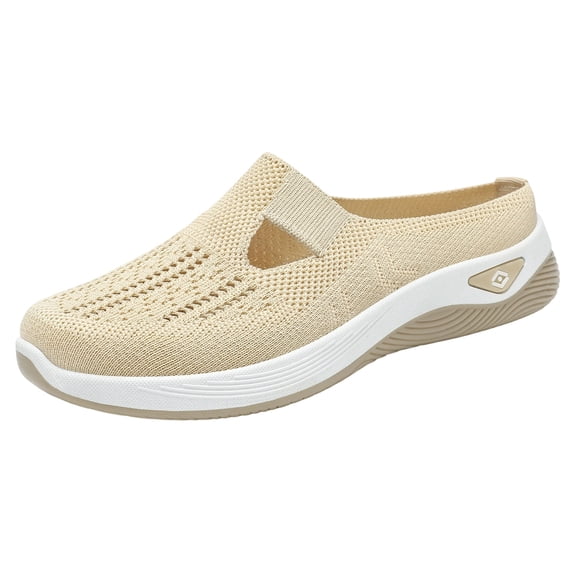 Alkepwun Shoes for Women Breathable Mesh Flat Closed Round Toe Backless Slip On Walking Sneakers Casual Lightweight Comfort Outdoor Sports Wedge Mule