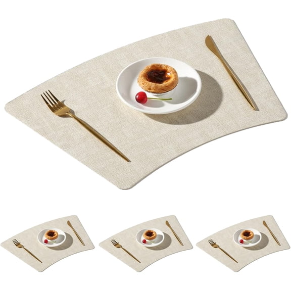 ABCISI Wedge Placemats for Round Tables, Resistant Table Mats for Dining, Faux Leather Washable Available PU Table Place Mats, Easy to Clean Decorative Placemat, Set of 4  (Beige)