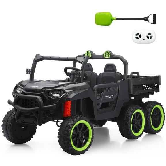TCARAIWEN 24V Ride On 2 Seater Dump Truck with Remote Control, Ride on UTV W/,2 Speed 4WD Power Ride Cars 6x6 Wheels Ride on Toys W/ Dump Bed/Shovel for Boys Girls,Black