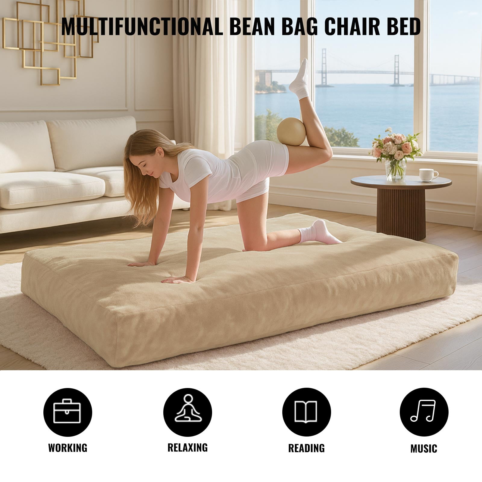 Bean Bag Chair,Convertible Bean Bag Chair Bed Giant Bean Bag Chairs for Adults Memory Foam Bean Bag Bed for Adults Bean Bags Chair that Turns into Bed