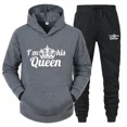 thumbnail image 3 of Chándal con estampado de QUEEN y KING para hombre y mujer, Sudadera con capucha para parejas, ropa deportiva para amantes, conjunto de 2 piezas, 3 of 5