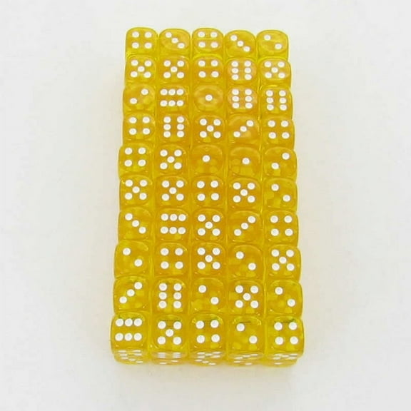 Yellow Translucent Dice with White Pips D6 12mm (1/2in) Pack Of 100 Wondertrail