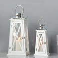 thumbnail image 4 of Set of 2 Metal Outdoor Candle Lantern, Decorative Wooden and Stainless Steel Candle Lantern with Tempered Glass (White Trapezoid), 4 of 12