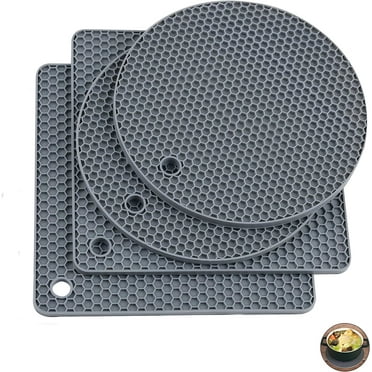 Silicone Trivets for Hot Dishes&Pots&Pans-Hot Pads-Heat Resistant Mats-Siliocne Pot Holders-Trivet Mat for Kitchen, Multipurpose Silicone Mats for Table-Counter Protector Mat Pack 4 Light Grey