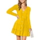 thumbnail image 1 of Vestido de mujer Vestido de manga larga con cuello en V Mezcla de algodón Ropa informal Botón Ropa plisada, Amarillo, L Scienceny AP003993-27, 1 of 5