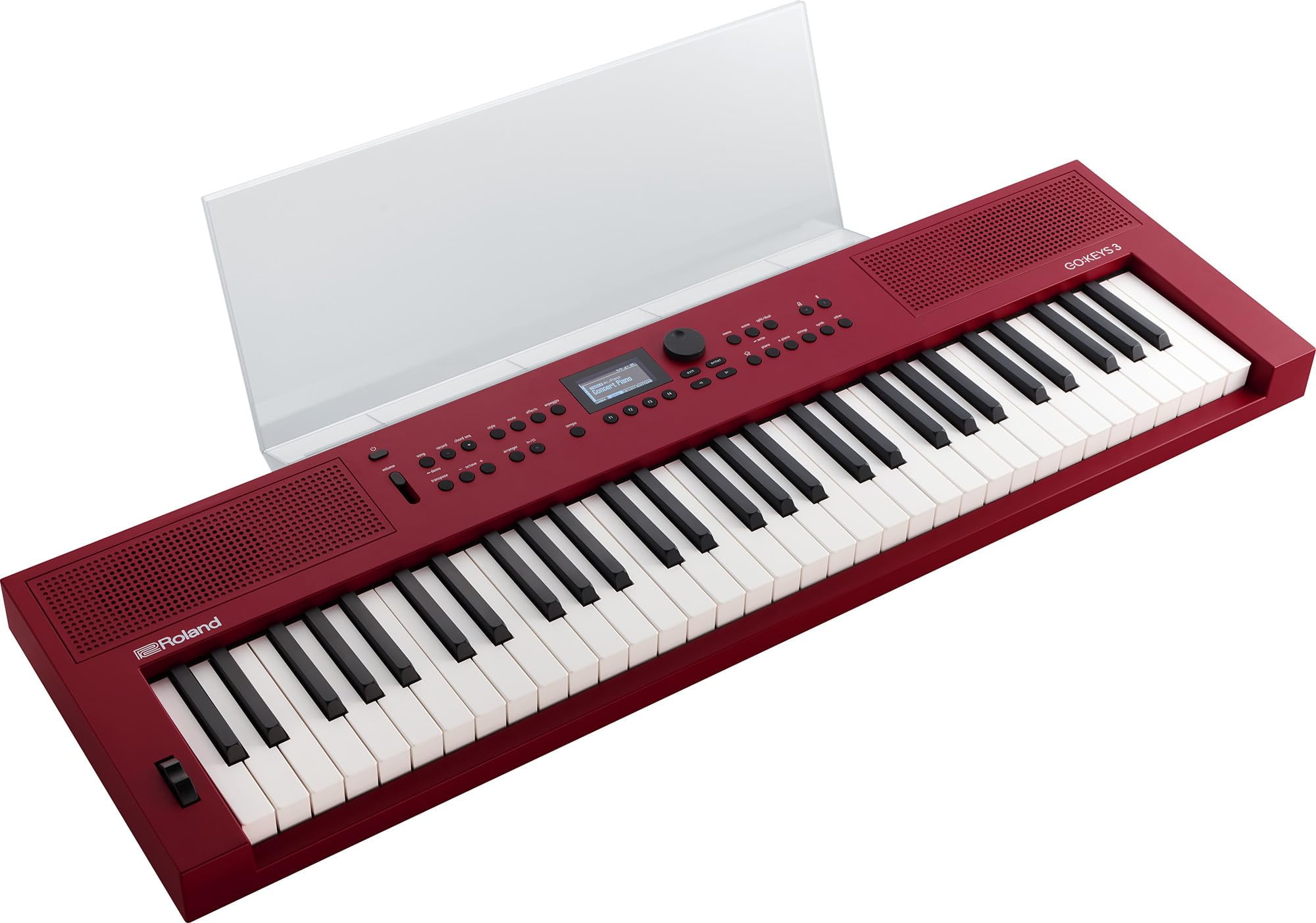 Roland GO:KEYS 3 Red Music Creation Keyboard Bundle with Adjustable Stand, X-Style Keyboard Bench, Sustain Pedal, Online Piano Lessons, and Austin Bazaar Polishing Cloth