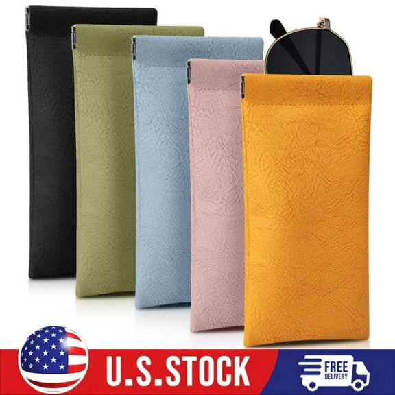 5pcs Women Men Soft Eyeglass Case Portable Squeeze Top Leather Glasses Case Gift