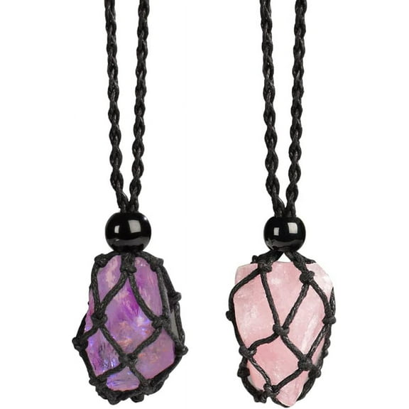 Natural Gemstone Crystal Pendant Necklace Stone Holder Necklace Cord Hand-Woven Necklace with Adjustable Length for Women Men B-Style 7