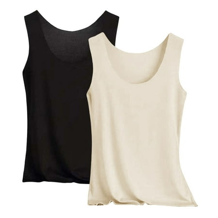Pxiakgy Hot Sale!! Womens Modal Padded Built-In-Bra Tanks Tops Crew Neck Wireless Bra Camisole Casual Slim-Fit Shirts Tee 2Pc Beige Xl