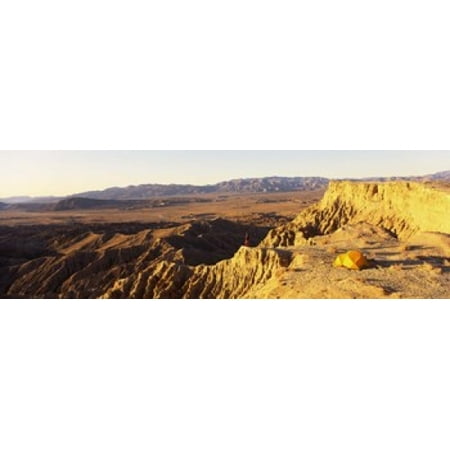 High angle view of a person camping on a cliff Anza Borrego Desert State Park California USA Poster