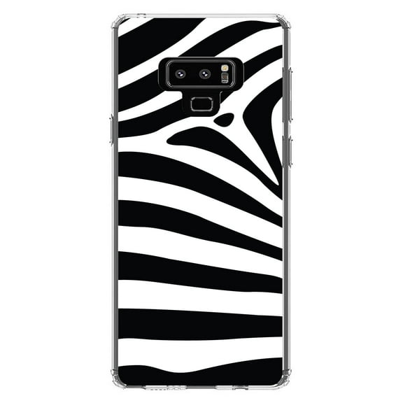 DistinctInk Clear Shockproof Hybrid Case for Samsung Galaxy Note 9 - TPU Bumper, Acrylic Back, Tempered Glass Screen Protector - Black White Zebra Skin Stripes