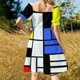 thumbnail image 4 of Modrian Robe Sans Manches Inspirée de la Composition Rouge Bleu et Jaune pour Événements Spéciaux Vêtements pour Femmes, 4 of 5
