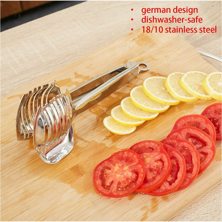 Lemon slicer fruit splitter onion cut stainless steel ultra-thin household  cutting vegetables auxiliary tools kitchen accessorie (Silver)