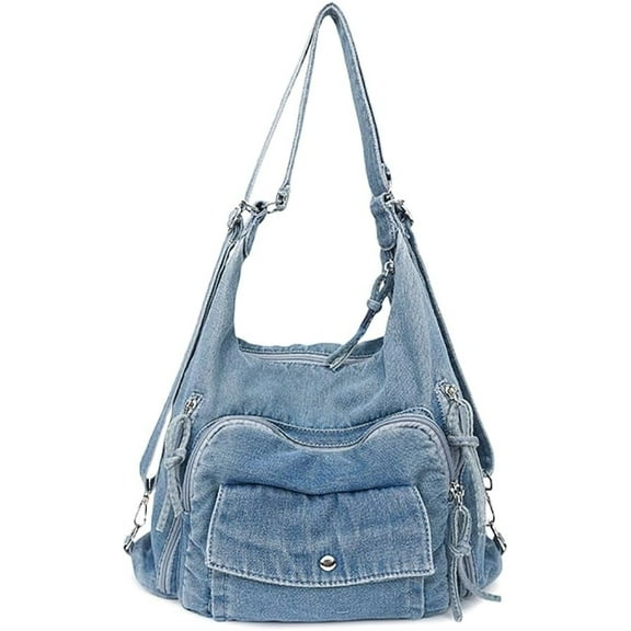 JennyShop Large Capacity Tote Purse with Multiple Pockets, High Quality Denim Shoulder Handbag, Classic Versatile Crossbody Bag