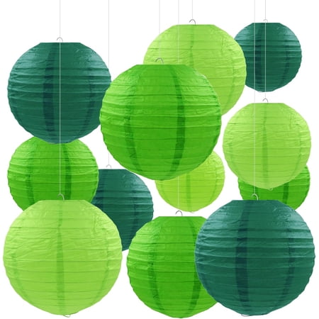 12 Pcs Green Party Paper Lanterns Green Party Supplies Round Chinese Paper Lanterns for Spring Theme Party Birthday Baby Shower Graduation Wedding St Patricks Day Decor