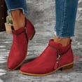 thumbnail image 2 of Shrysg Women's Ankle Boots Casual Low Block Heel Zip Short Booties Comfortable Flock Short Boots with Side Zipper for Outdoor and Daily Wear Red, 2 of 4