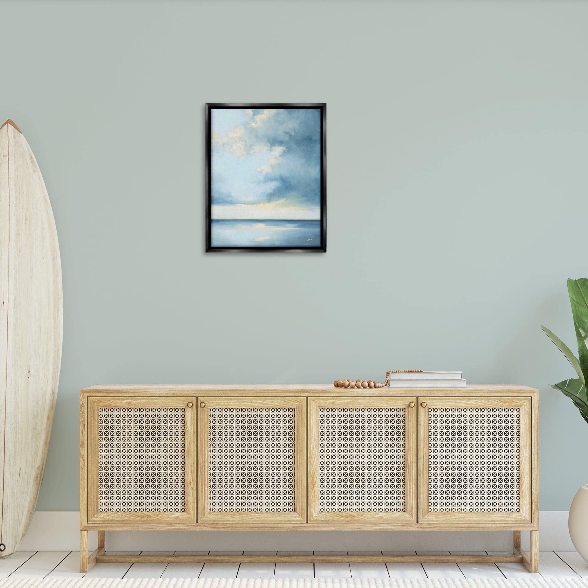 Stupell Industries Shimmering Sea Bright Nautical & Beach Painting Black Floater Framed Canvas Art Print Wall Art, 25 x 31