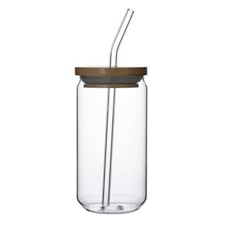 

Drinking Glass with Bamboo Lid And Glass Straw Jar Glass Beer Mug Iced Coffee Mug Cute Glass