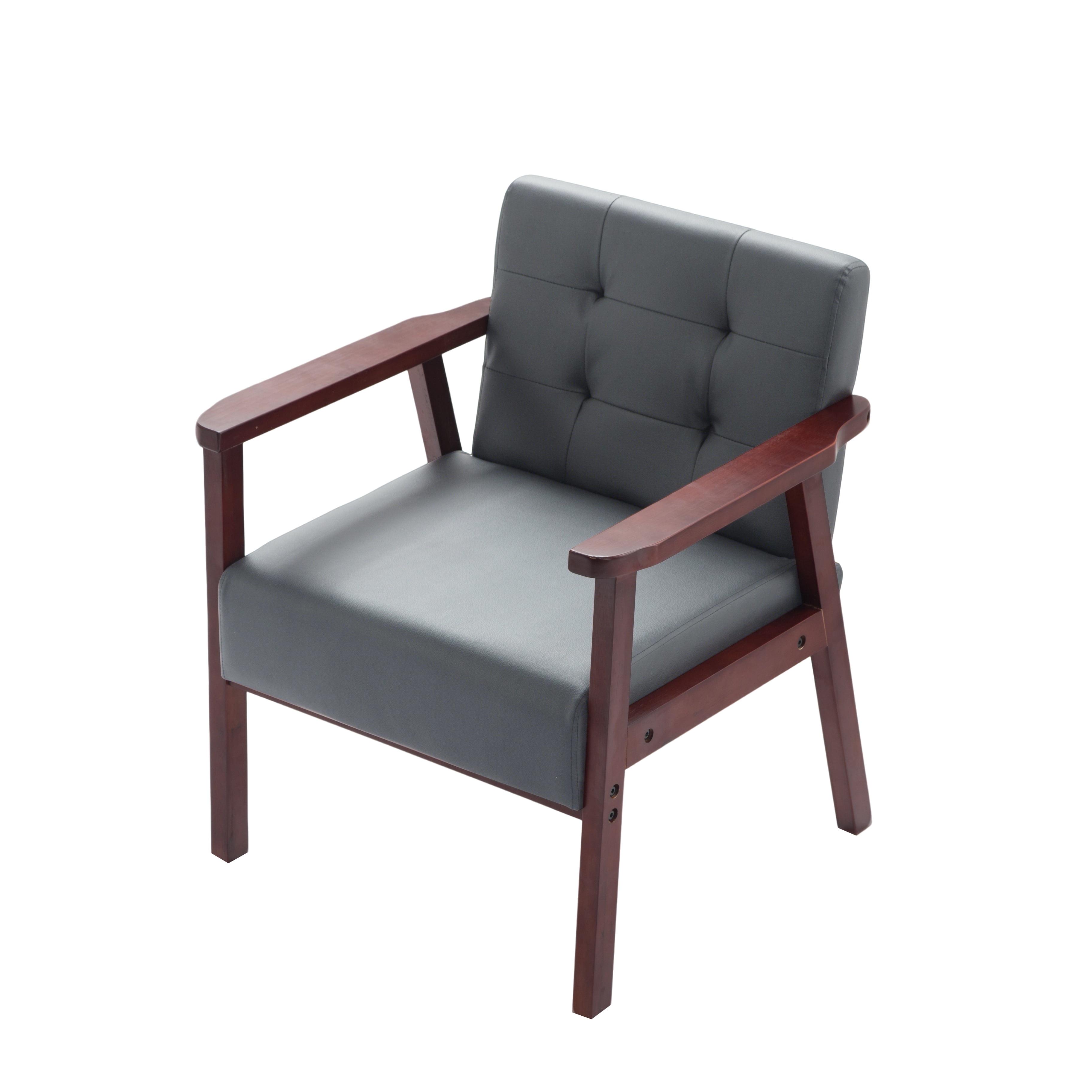 Gewnee 25.39"PU Accent Armchair,Modern Upholstered Armchair with Solid Wood Frame,Comfy Reading Accent Chair for Living Room,Bedroom,Office.Dark Grey