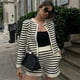 thumbnail image 4 of Conjunto de 2 piezas de suéter para mujer, cárdigan de punto con botones y manga larga a rayas a la moda, pantalones cortos, conjunto de salón, 4 of 6
