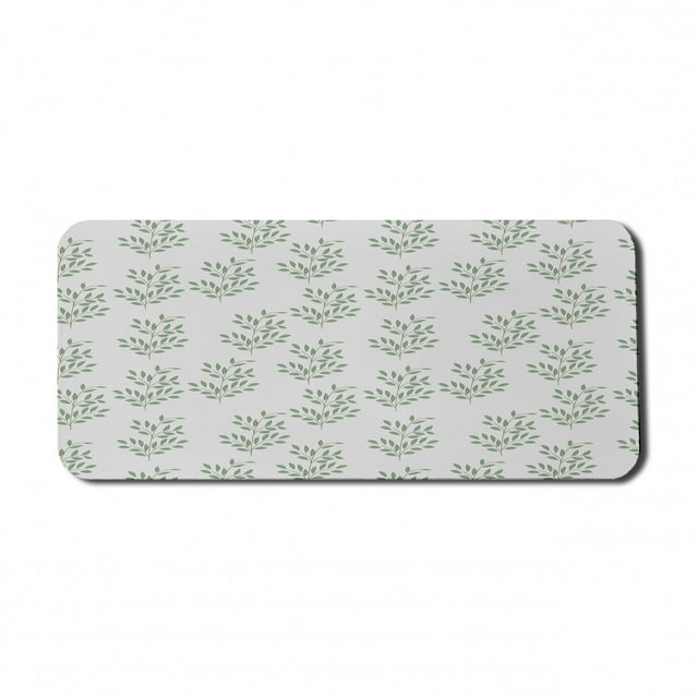 Floral Computer Mouse Pad, Botanical Twig Branches Gardening Foliage Growth Natural Plants Pattern, Rectangle Non-Slip Rubber Mousepad X-Large, 35" x 15", Jade Green and Coconut, by Ambesonne