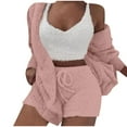 thumbnail image 3 of FAIWAD Women's 3 Piece Outfits Soft Fleece Cardigan Crop Top and Shorts Winter Pajamas Set Warm Loungewear, 3 of 7
