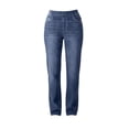 thumbnail image 7 of Kinrui Straight Leg Faux Jeans for Women Stretchy High Rise Flare Denim Pants with Pocket Dark Blue L, 7 of 7