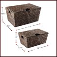 thumbnail image 2 of Set of 2 Water Hyacinth Storage Baskets with Tapered Bottoms and Lids (Medium/Large), Multipurpose Organizers for Laundry, Home, Bathroom, Office, Indoor, 2 of 5