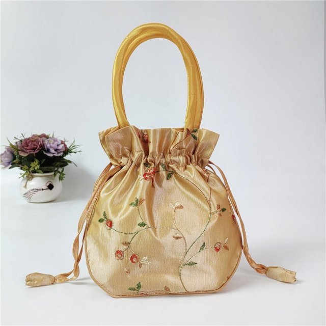 Bolso de mano para mujer, pequeño, tipo clutch, bordado, tipo momia, tipo cubo, con cordón, estilo Hanfu