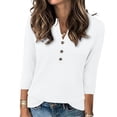 thumbnail image 2 of ClodeEU Women's V Neck 3/4 Sleeve Button Top ,Casual Summer Tunic Blouse White,Womens Plus XXL, 2 of 5