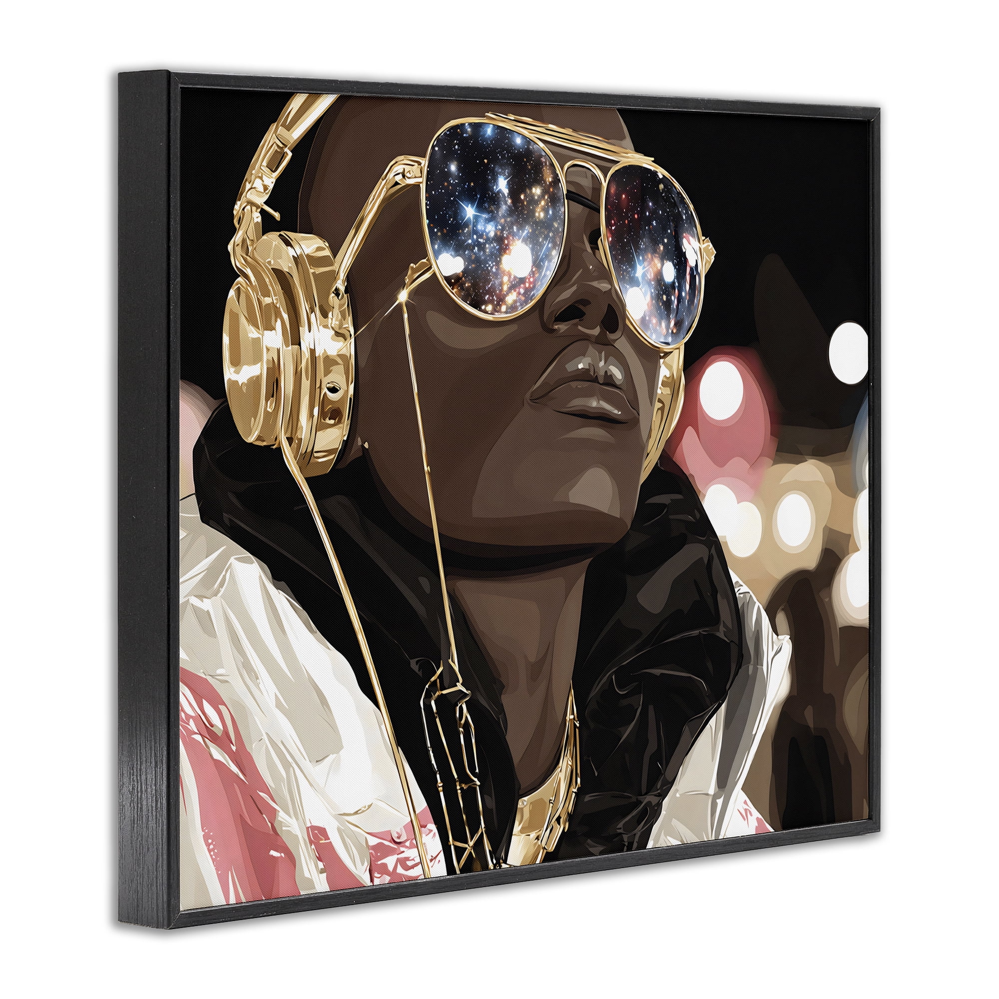 Stupell Industries Starry Eyed Shades with Headphones Black Framed Giclee Art, design by Franklyn Gregory