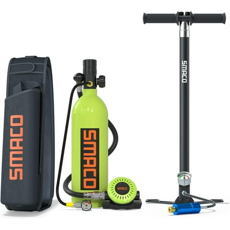 SMACO Mini Scuba Tank 1L Scuba Tank S400PRO Scuba Diving Tank Diving Equipment with Hand Pump Green